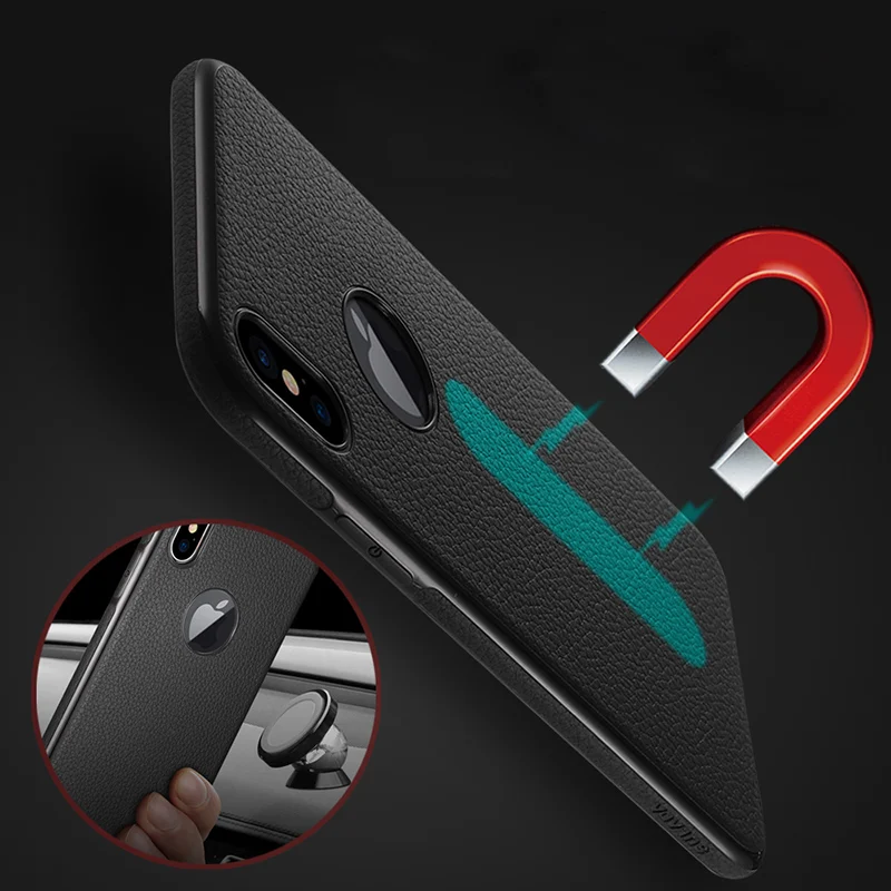 

Litchi Magnetic Case for iPhone Xr Xs Max Soft TPU Magnet Phone Cover for iPhone Xs Max X Case iPhone Xr XsMax Car Holder Etui