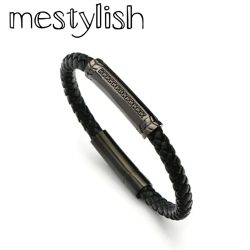 Mestylish новинка из натуральной кожи с отделкой нержавеющей стали оснастки браслет
