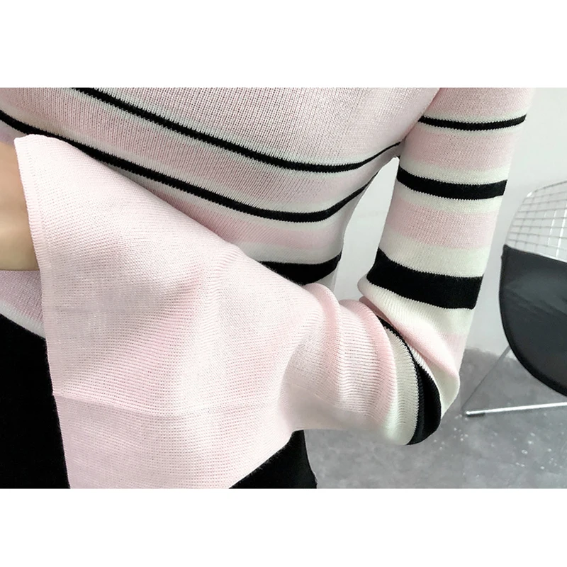 Shintimes Flare Sleeve Sweater Women Striped Womens Winter Fashion 2018 New Korean Woman Sweater Knitting Pullovers Sueter Mujer