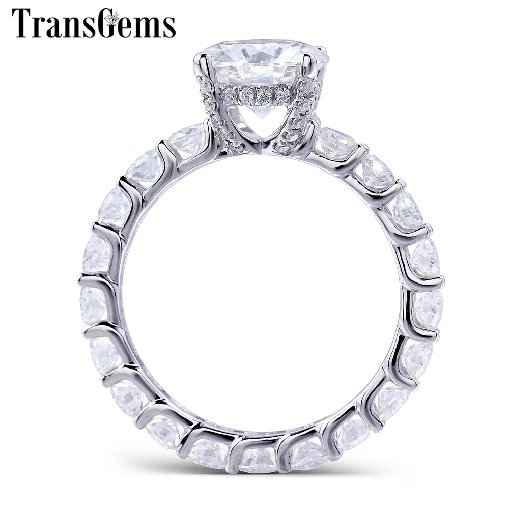 

Transgems 14K White Gold Under Halo Center 1.5ct 7.5mm F Color Moissanite Engagement Eternity Band Anniversary Gifts