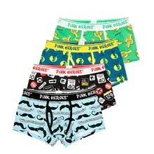 Pink Heroes 4 шт./лот Для мужчин нижнее белье боксерское Мужское нижнее белье хлопковые роликовая печать Colorsafe трусы-боксеры с изображением из мультфильма «Город героев»; модные шорты-боксеры