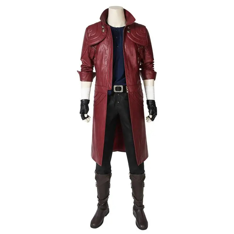 

Game DMC 5 Dante Cosplay Costume Leather Jacket Pants Adult Men Halloween Carnival Deluxe Costume Props Shoes Outfit Custom Made