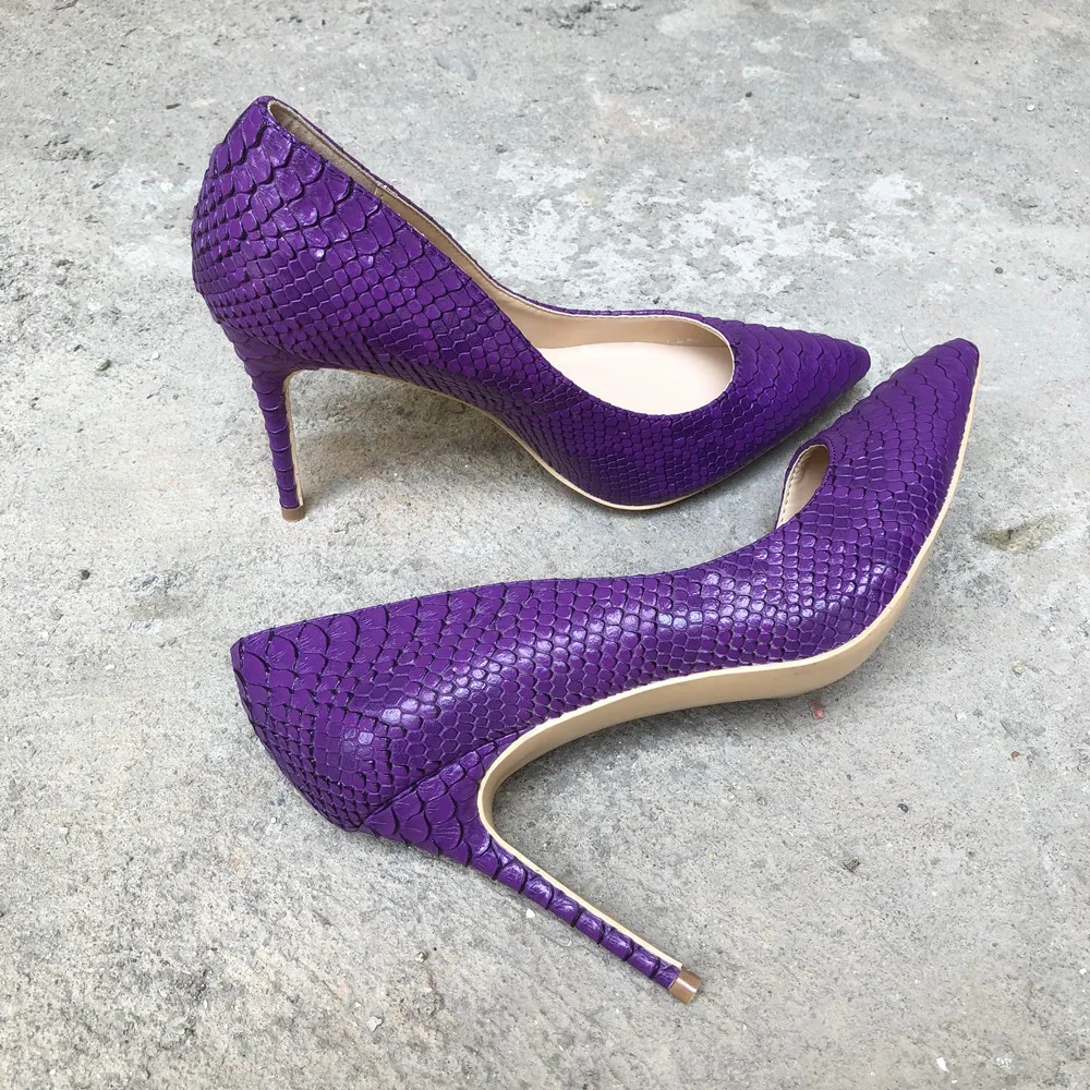 Veowalk/пикантные женские туфли-лодочки на высоком каблуке фиолетового цвета с тиснением под крокодиловую кожу в итальянском стиле туфли на тонком каблуке по индивидуальному заказу