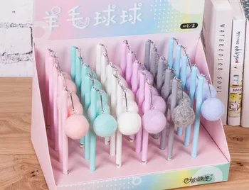 

lovely Hair ball pendant gel pen cartoon stationery prize kawaii student pen office write sign pen black neutral pen 30pc/lot