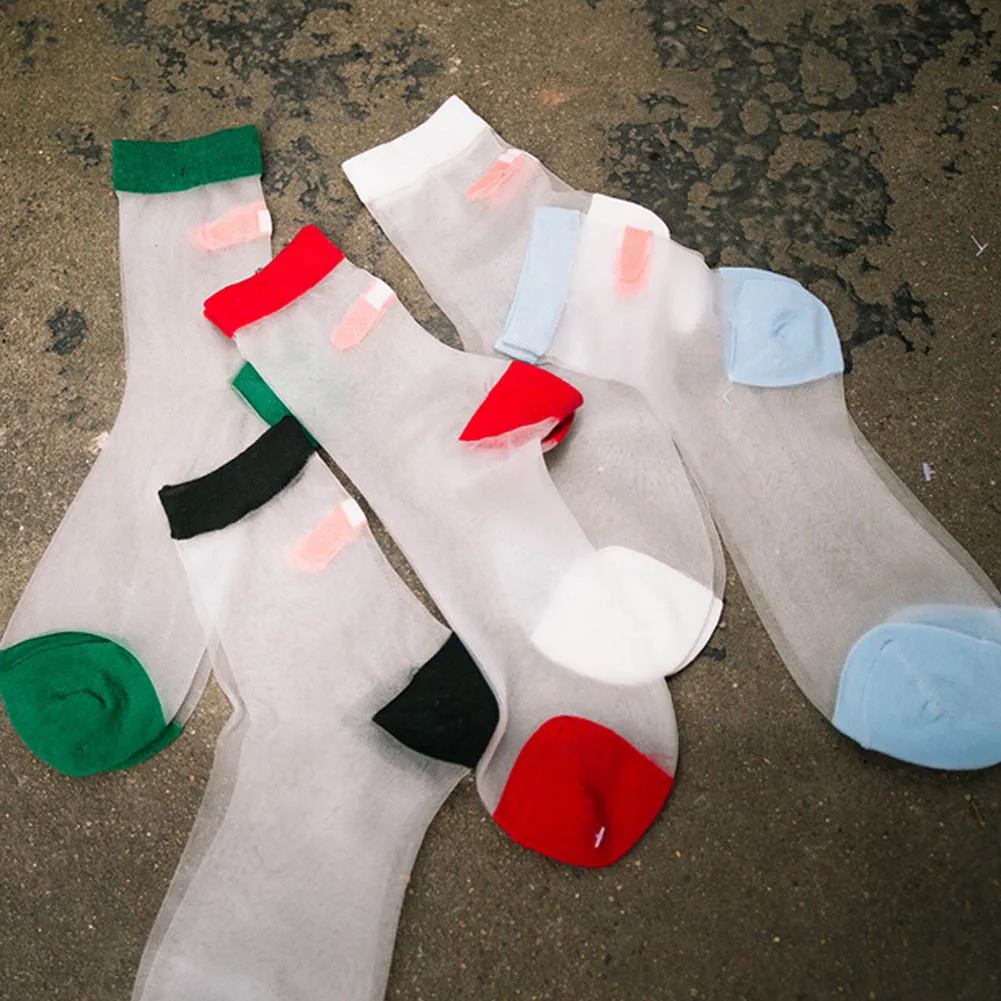 

Japanese Summer Women Transparent Socks Harajuku Stretch Band Aid OK Crystal Sock Japan Glass Silk Art Socks Calcetines Mujer