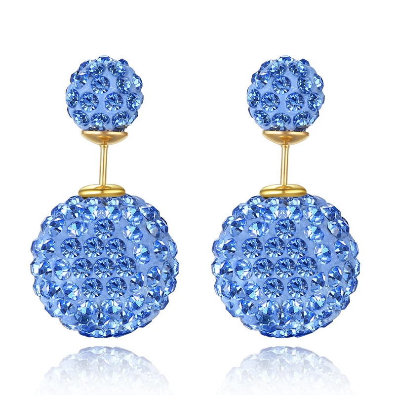 FWORLD Double side crystal ball stud earrings high quality rhinestone