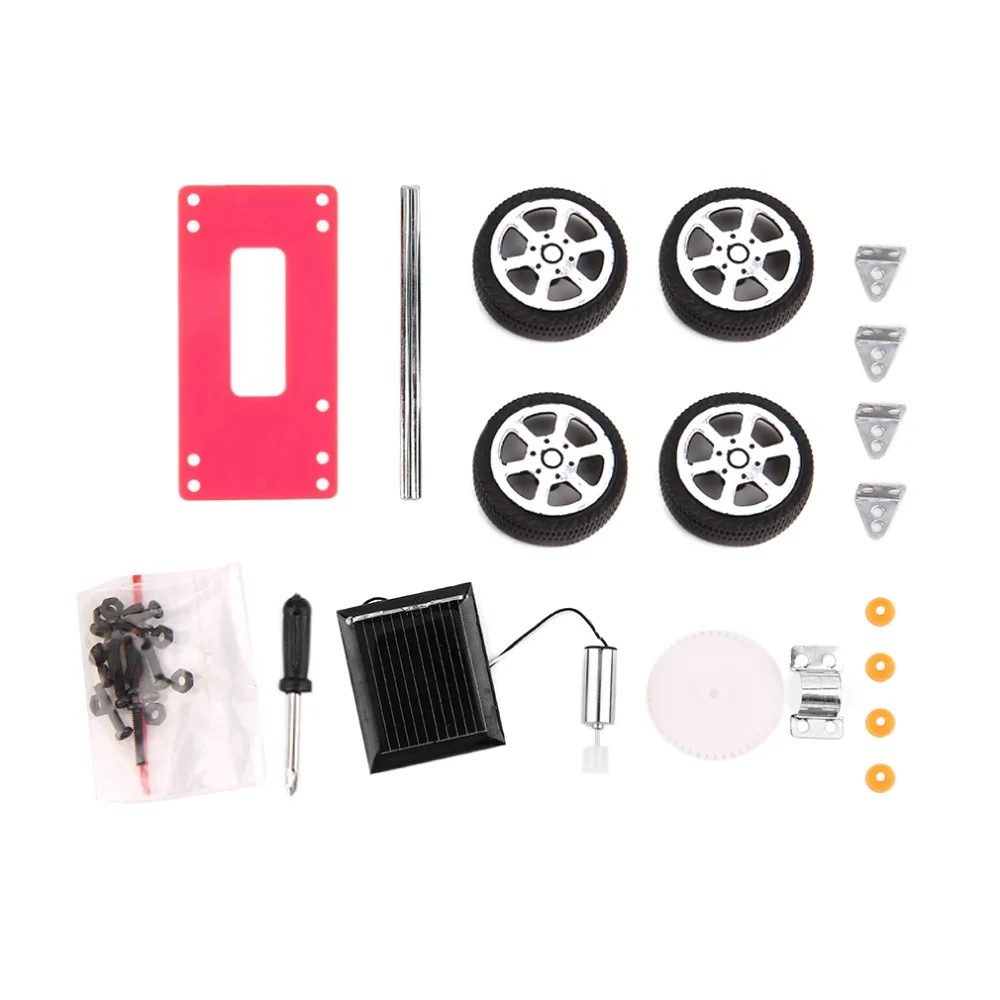 Hot 3sets Self assembly Mini Solar Powered DIY Red Car Kit Children Educational Toy Gadget Gift