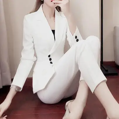 D'affaires Pantalon Costumes Mince Pour Dc773 Bureau Femelle Costume Femmes Veste Cran Blanc Revers De Smokings wES4qnv