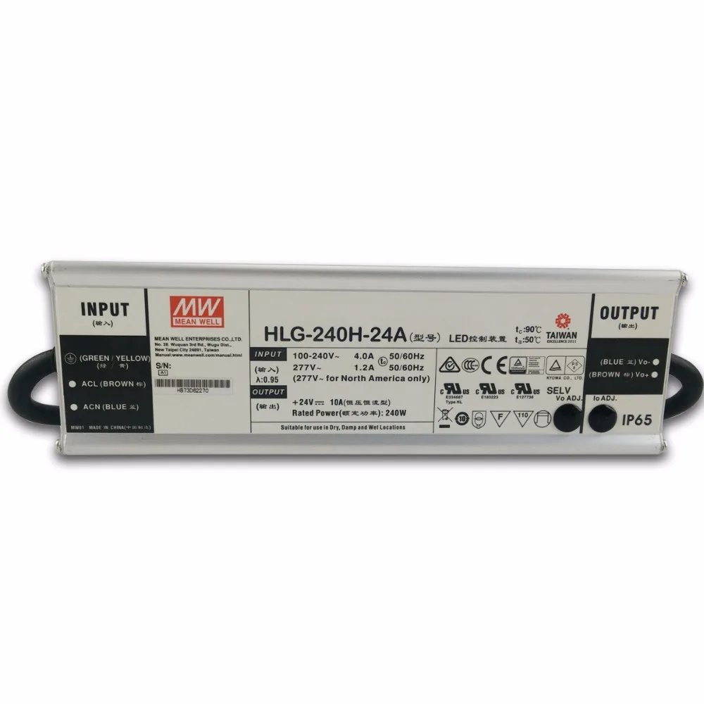 Подлинная Meanwell HLG-240H-24A 24V Регулируемый источник питания 240W 10A IP65 Водонепроницаемый Светодиодный драйвер HLG-240H