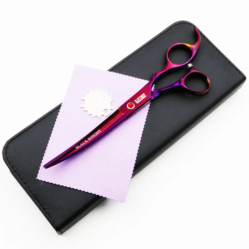 Черный рыцарь Профессиональные Парикмахерские ножницы для волос 7 дюймов резка Парикмахерские ножницы изогнутые вверх ПЭТ ножницы фиолетовый стиль - Цвет: 1 pcs add case