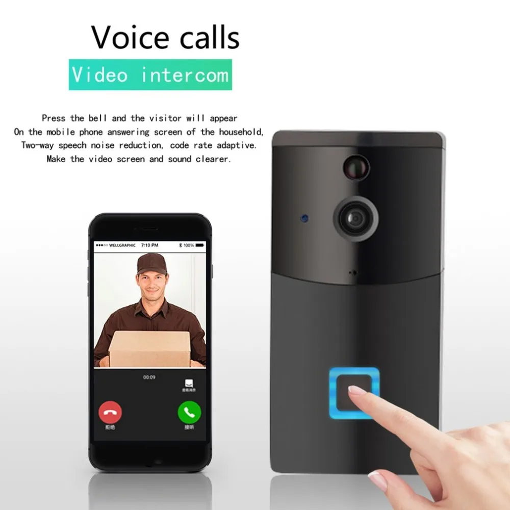 

2.4GHz WiFi Video Doorbell HD 720P Camera Smart Speaker Night Vison Motion Detetion Wake-up For IOS/Android Viewing