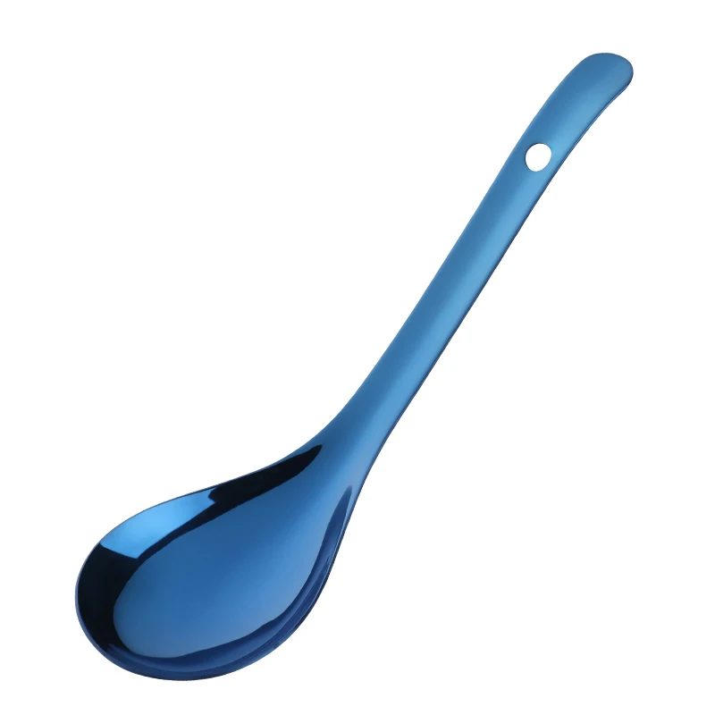 Большая рисовая сервировочная ложка, высокое качество, 18/8 нержавеющая сталь, длинная ручка, ложки для супа, Золотая настольная ложка, столовая посуда, кухонные инструменты - Цвет: Blue-1 pcs