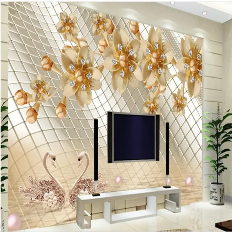 

beibehang Custom large fresco noble luxury gold pearl flower living room background wall environmental wallpaper papel de parede