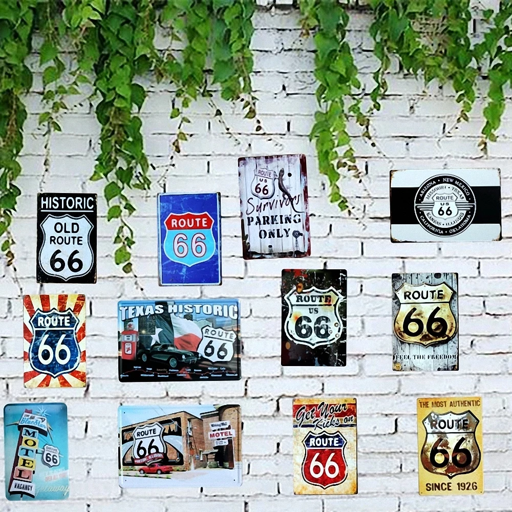22 шт Route 66 серии 20X30 см смешивать элементы ретро металлическая картина признаки стены Стикеры Doorplate железная художественная Стена украшения
