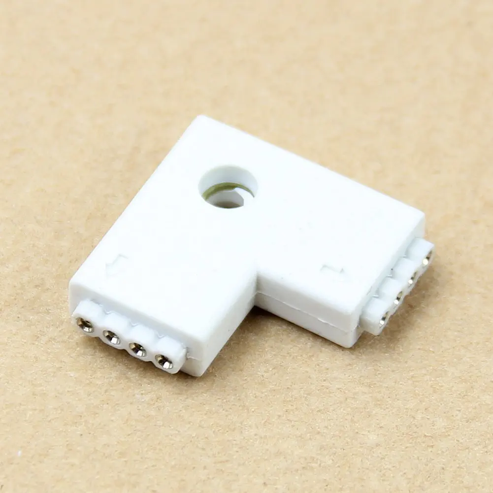 CLOS 1pc White RGB L Shaped 4 Pins 2 Way Female Connector Adapter For