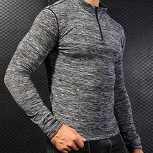 Горячая зима с флисовой подкладкой PRO Мужской Фитнес Бег Обучение одежда с длинным рукавом эластичный плотный Fit Стенд воротник свитер