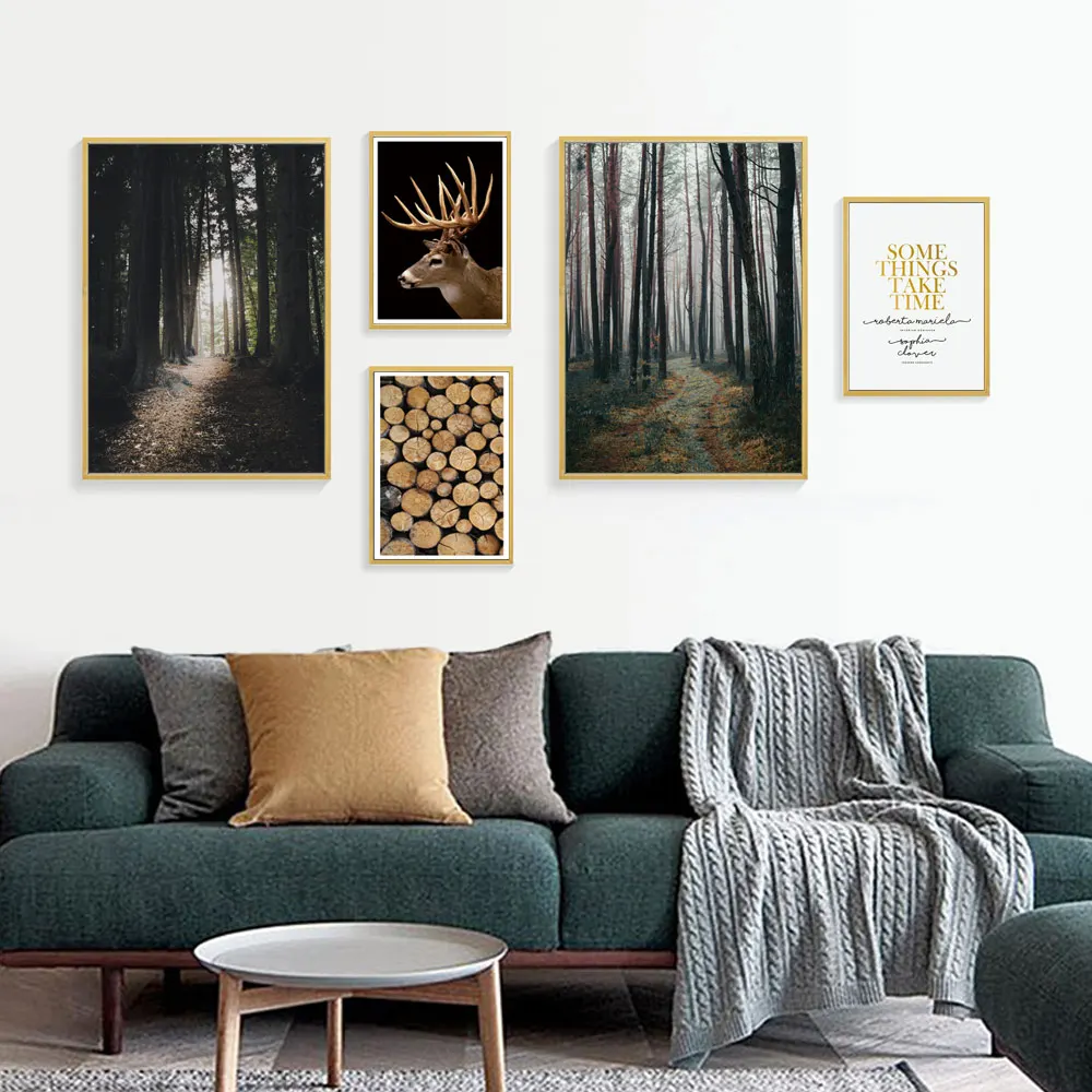 Forest Painting Landscape Canvas Art Wall Pictures For Living Room Vintage Wall Painting Elk Nordic Poster Home Decor Unframed