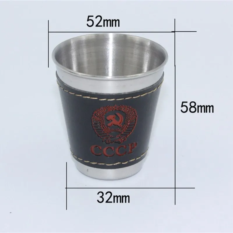 4 unids/lote 70 ml Camping al aire libre vajilla de tazas suministros de Picnic de vino de acero inoxidable taza de cerveza whisky tazas de la PU de cuero