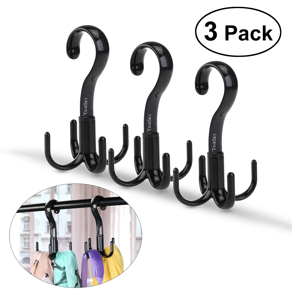 

TINKSKY 3pcs Hanger Organizer 360 Degree Rotating Four Claw Twirl Tie Rack Belt Scarf Holder Hook Closet Organizer Home Storage
