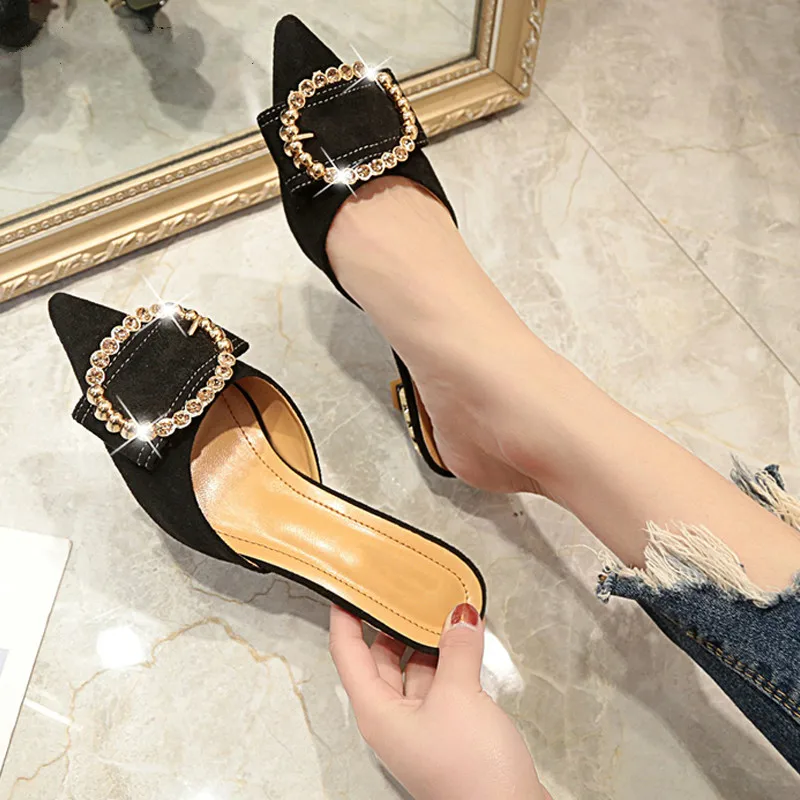 

Dropshipping Women Summer High Heel Mules Slippers Ladies Pointed Toe Strange Style Crystal Outside Shoes Woman Fashion Footwear