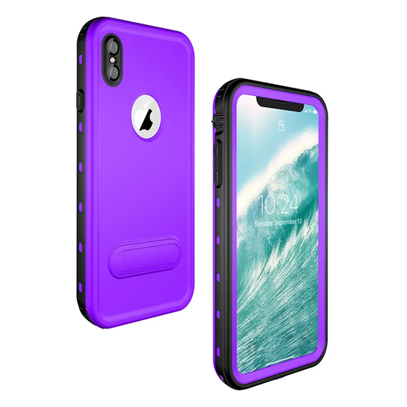 Водонепроницаемый чехол для телефона iphone XS MAX Case 360 полная защита Передняя и задняя крышка для iphone XS MAX с подставкой пылезащитный - Цвет: Purple