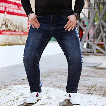 

Plus Size Jeans Man Denim Jeans Casual Middle Waist Loose Long Pants Male Solid Straight Jeans For Men Classical 38-48