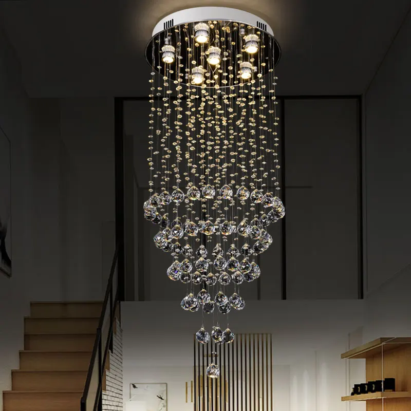 

New Modern Crystal Chandelier LED lights long Staircase Indoor stair cristal chandelier Hotel hall Light Fixtures AC110-220V