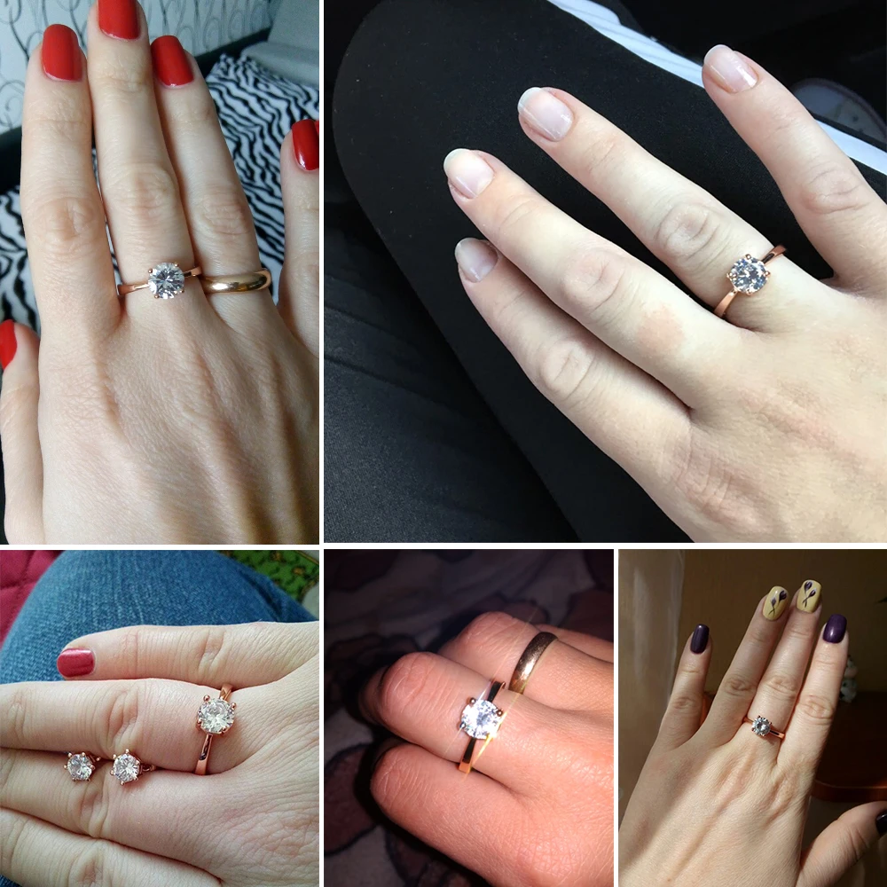 Cubic zircon ring Wedding For Women Four Claw 8mm Cubic Zirconia Engagement Rose Gold Color Flashion Jewelry Girl Friend Gift R333 R335
