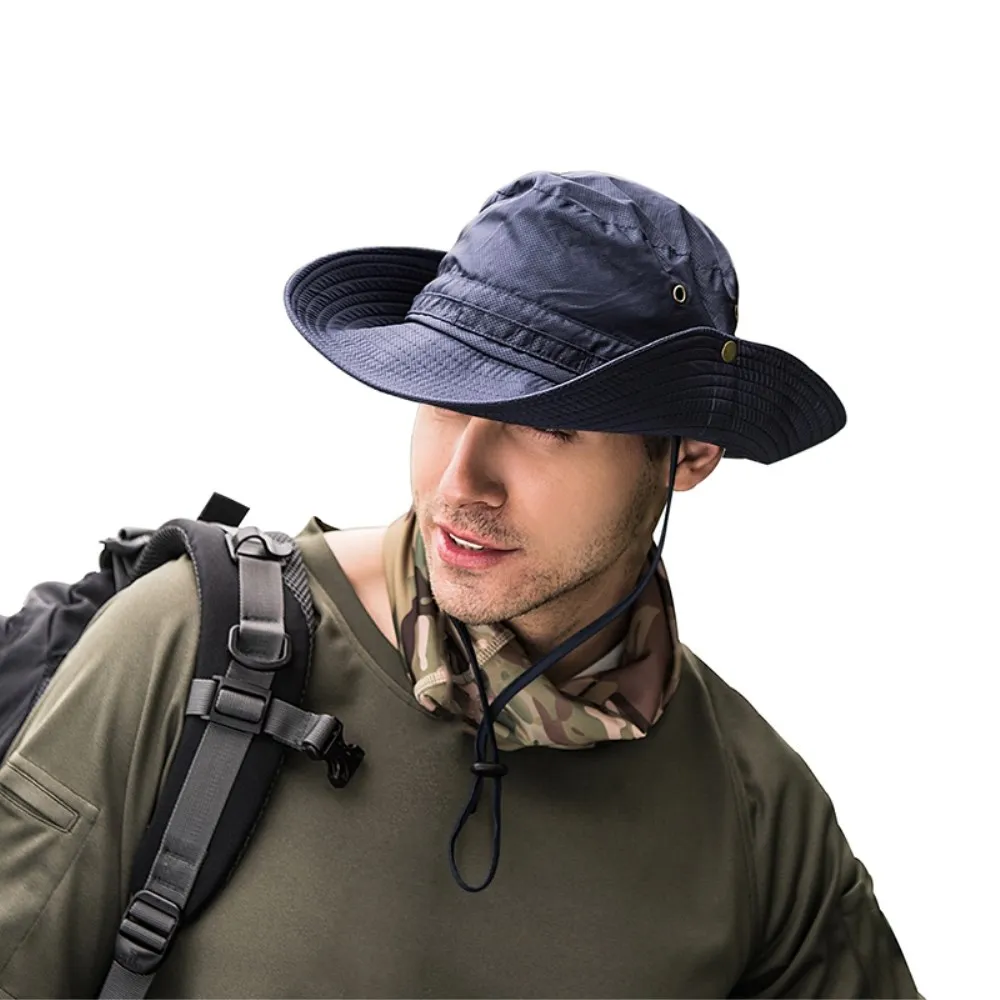 Navy blue Панама с защитой от ультрафиолета для рыбалки, охоты, сафари, летняя мужская Солнцезащитная шляпа, Рыбацкая шляпа для мужчин и женщин, уличные кепки, Соломенная Панама - Цвет: Navy blue