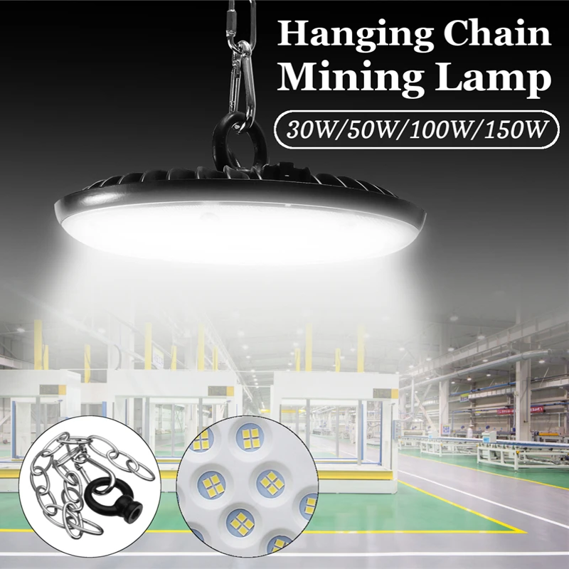 

LED High Bay Lighting 30W 50W 100W 150W 2835SMD Hanging Chain Mining Lamp Waterproof IP67 AC180-265V