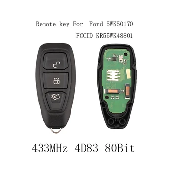 

3 Buttons Car Remote Smart Key 433Mhz 5WK50170 for Ford Fiesta Focus C-Max Key 80 Bit KF4 2012-2016 KR55WK48801 4D83 chip
