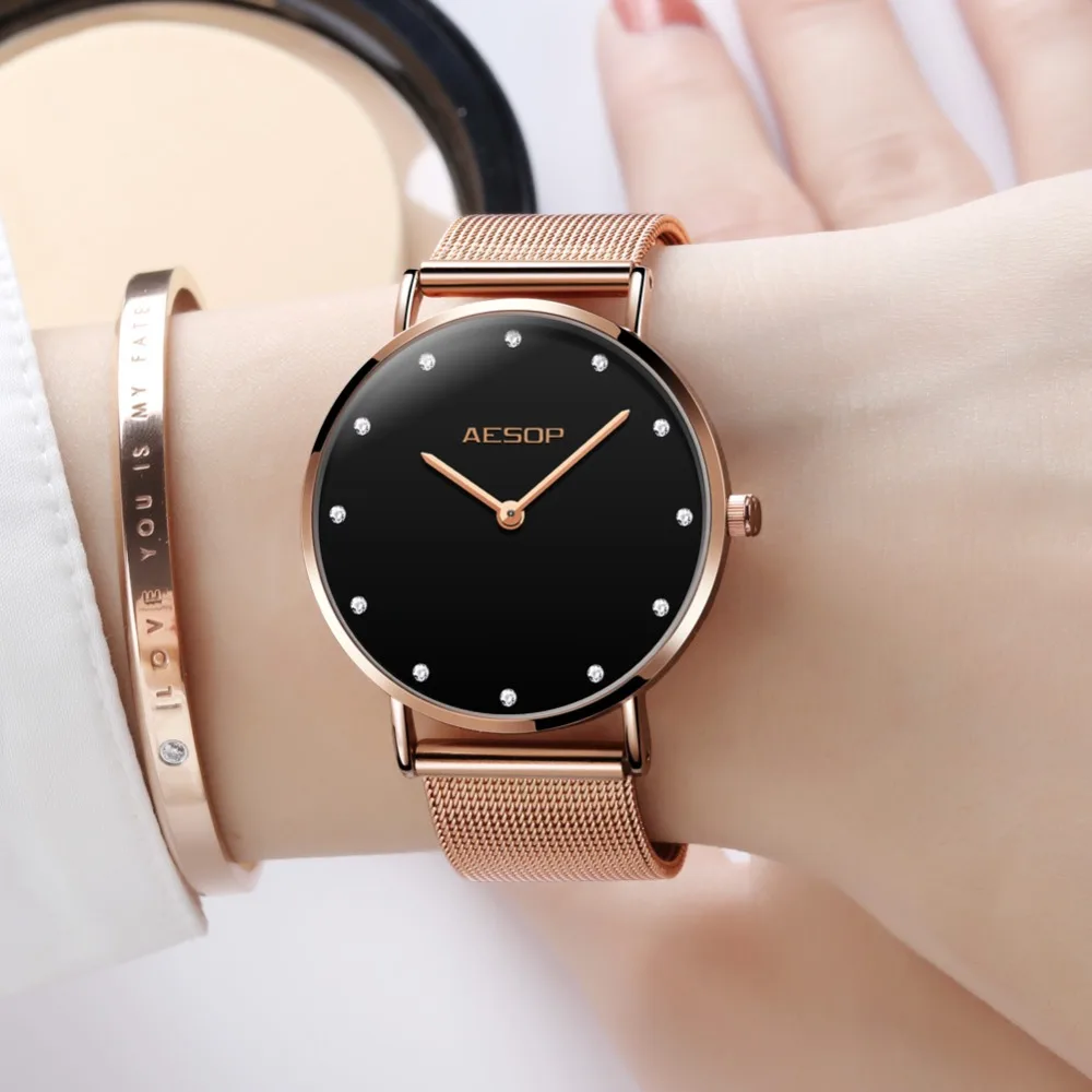 En Que Mano Se Pone El Reloj Las Mujeres OLEVS-relojes negros para Mujer, pulsera de oro rosa de lujo, Reloj de  vestir ultrafino, Reloj de muñeca femenino famoso - AliExpress Relojes de  pulsera