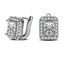 

Square 6*8mm White Stone Sterling Silver Earrings For Lady QEH002