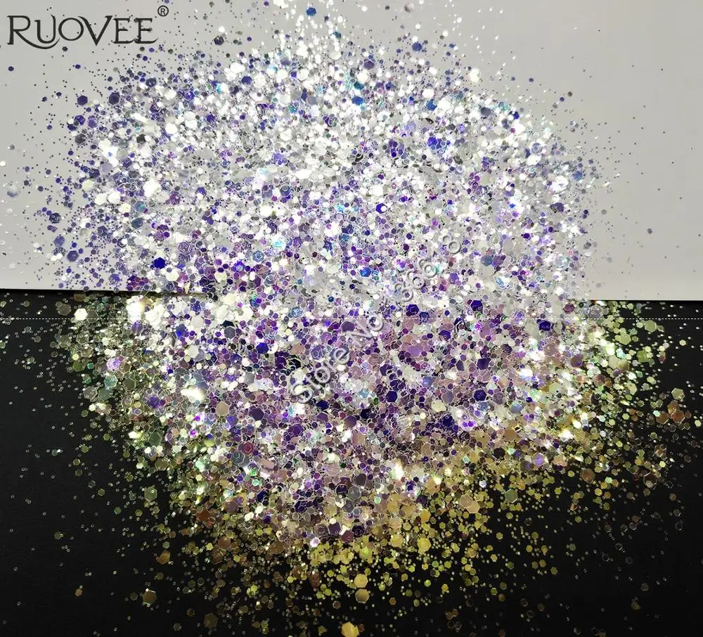 

Mixed Size White Color Nail Glitter Hexagon with Blue Light Shinning Dust Powder Shape for Gel Nail Art&Craft Decoration