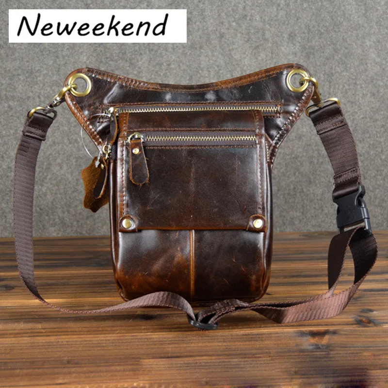 

NEWEEKEND Men's Cowhide Geunine Leather Travel Motorcycle Messenger Shoulder Hip Belt Fanny Pack Waist Drop Leg Bag LZ-2016-5