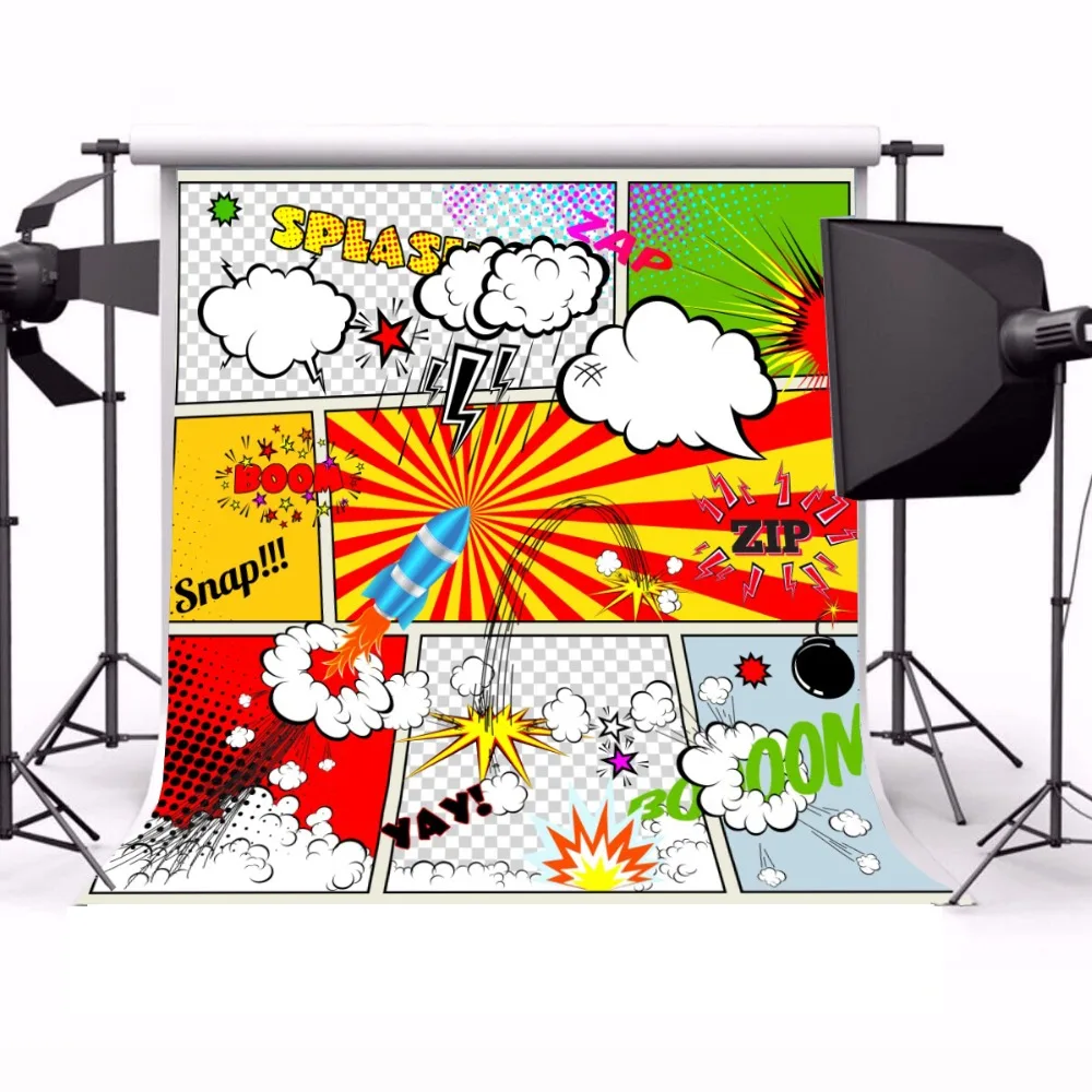 Laeacco Comic Super Hero Scene Baby Children Party Photography Backgrounds Customized Photographic Backdrops For Photo Studio