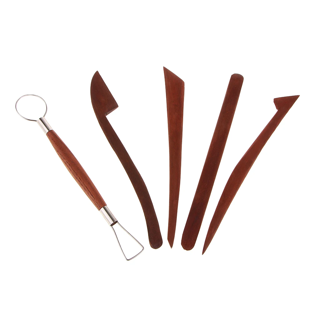 5 Piece Clay Tools Set,Redwood for Sculpting, Detailing, Modeling & Pottery Carving. Best for Sculpey,Polymer,Ceramics,Dough,Wax