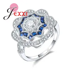 Двойные цветы Штабелируемый дизайн с микро кубические циркониевые кольца стерлингового серебра 925 пробы ювелирные изделия для женщин