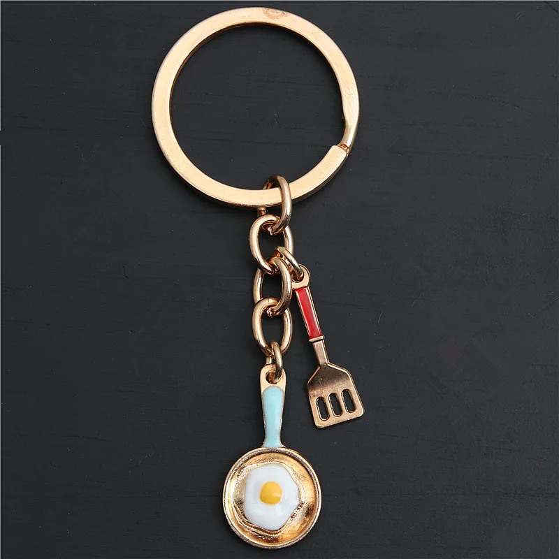

1pc Creative Kitchen Tools Chef Souvenir Gift Keychain Kc Gold Shovel Pan Egg Pendant Mother's Day Keyring E2152