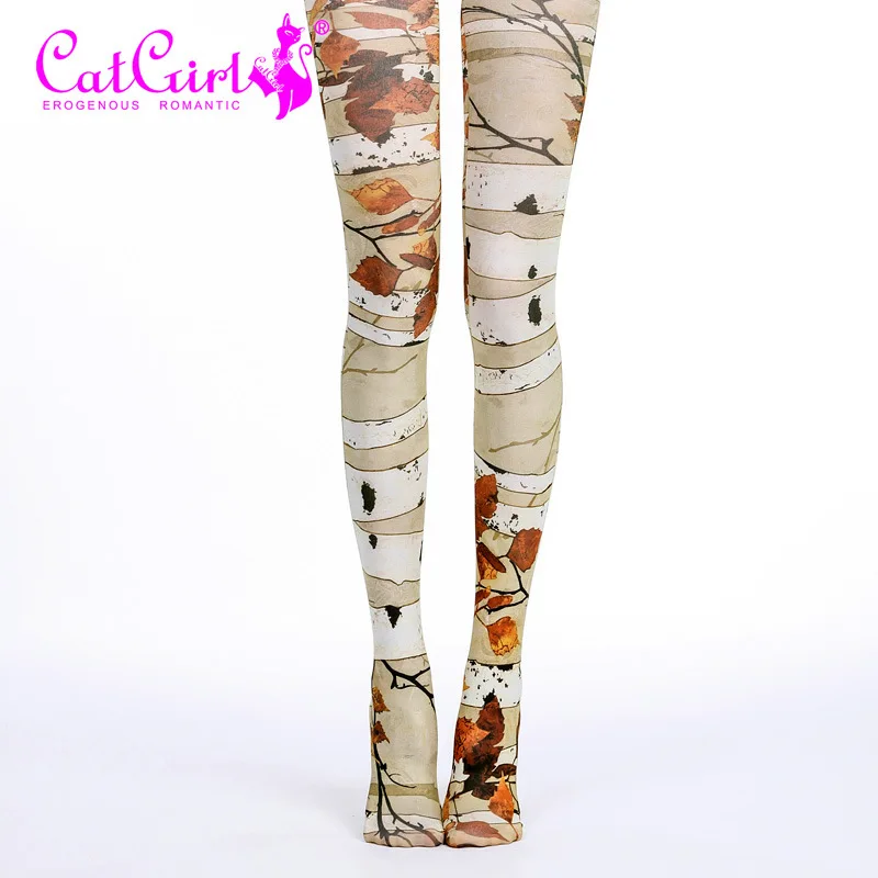 

RUIN Women's Tights Women's Pantyhose Fallen Leaves Printed Tights Girls Tights