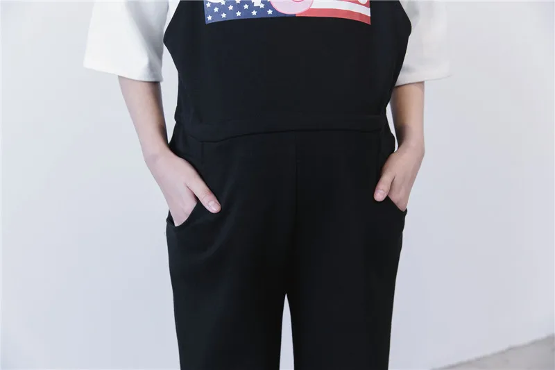 Комбинезон для беременных, однотонные штаны, черные длинные брюки на подтяжках, осенние брюки для беременных, одежда больших размеров для женщин