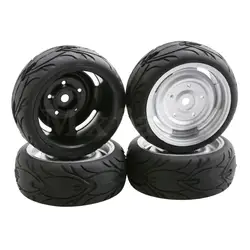 Mxfans 12 мм серебро Пластик 5 отверстий колесные диски и черные резиновые шины для RC 1:10 на дороге гоночный автомобиль дрейф автомобиль набор из