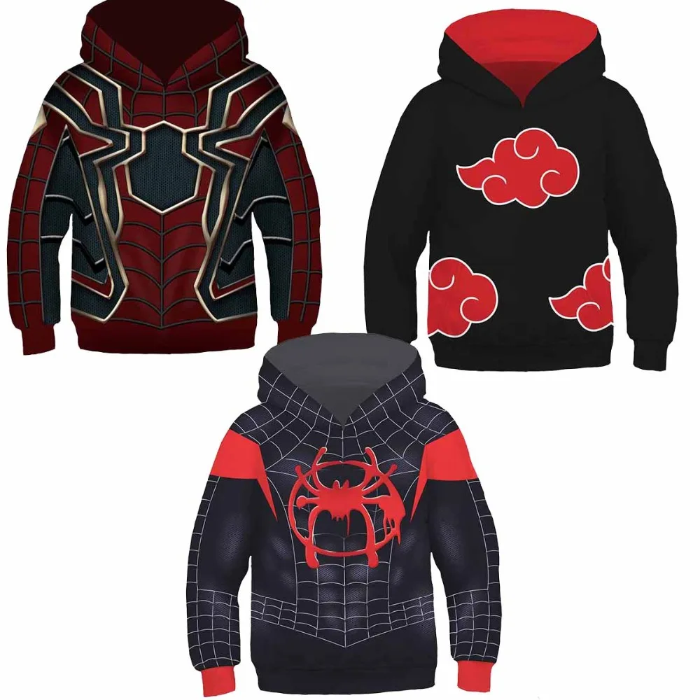 

Kids Boys Girls 3D Printed Hooded Naruto Hoodies Spider-man Gwen Cosplay Sweatshirts Iron Spider man Pullover Costumes Children