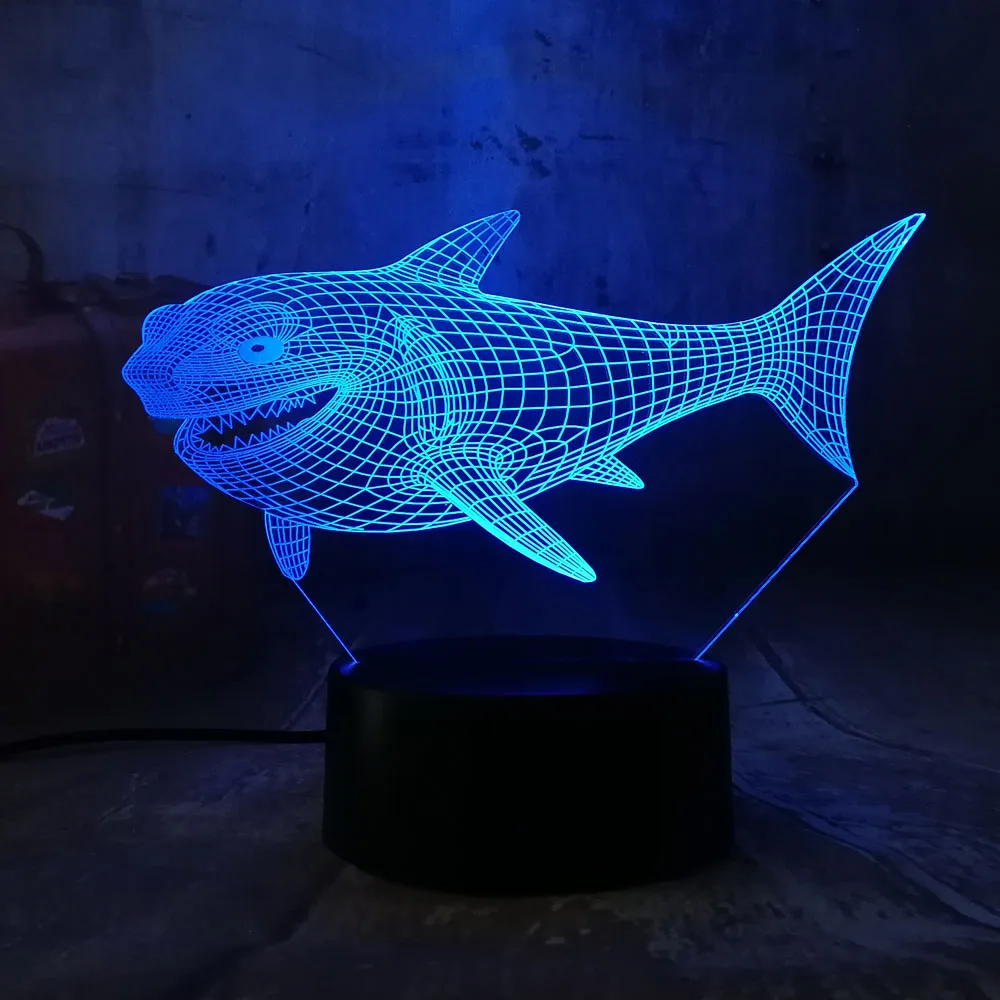 Новые крутые челюсти 3 вида Акула 3D светодиодный 7 цветов ночной Светильник USB