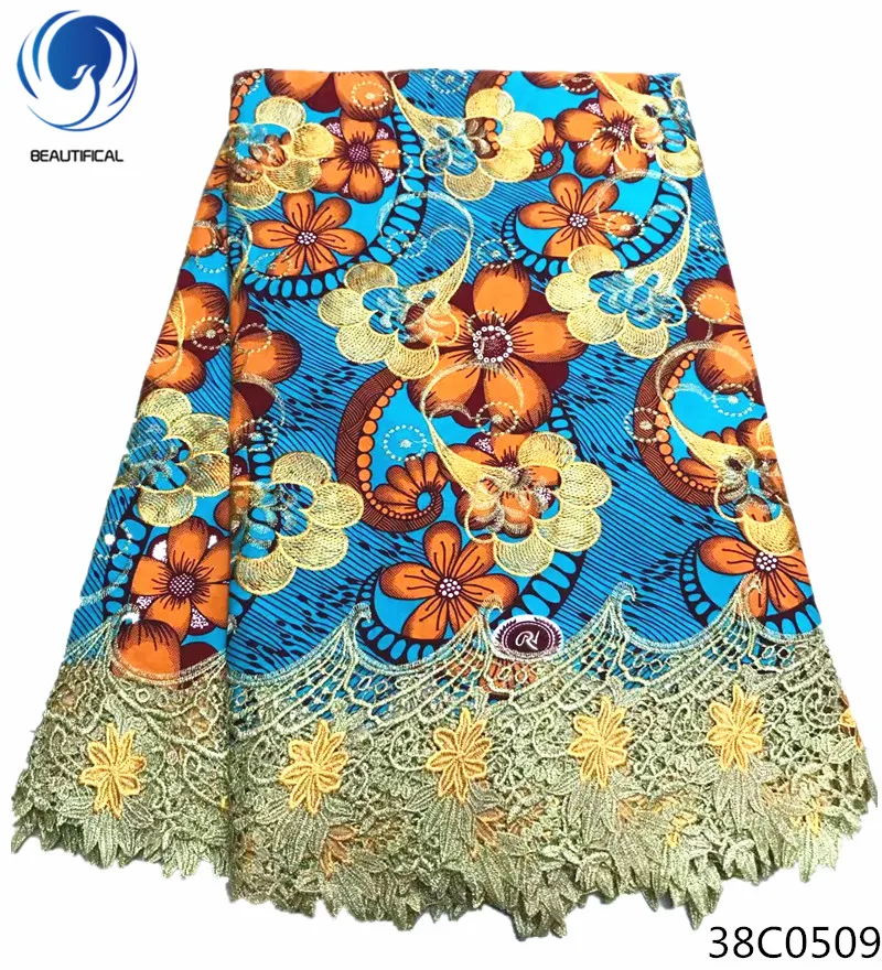 

BEAUTIFICAL wax lace fabric african wax prints fabric with lace cord lace cotton fabric latest design 6yards/lot online 38C05