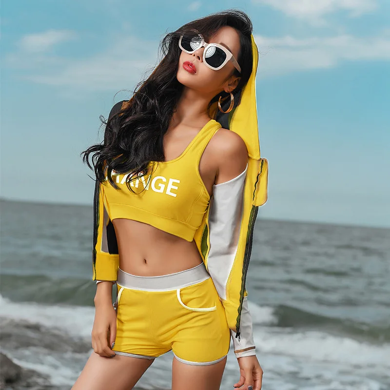 

Women Beach Swimsuits Yellow Rash Guard Long Sleeve Rashguard Swimsuit Shirt Clothing Surf Swimwear Diving Sports Surfing Badpak