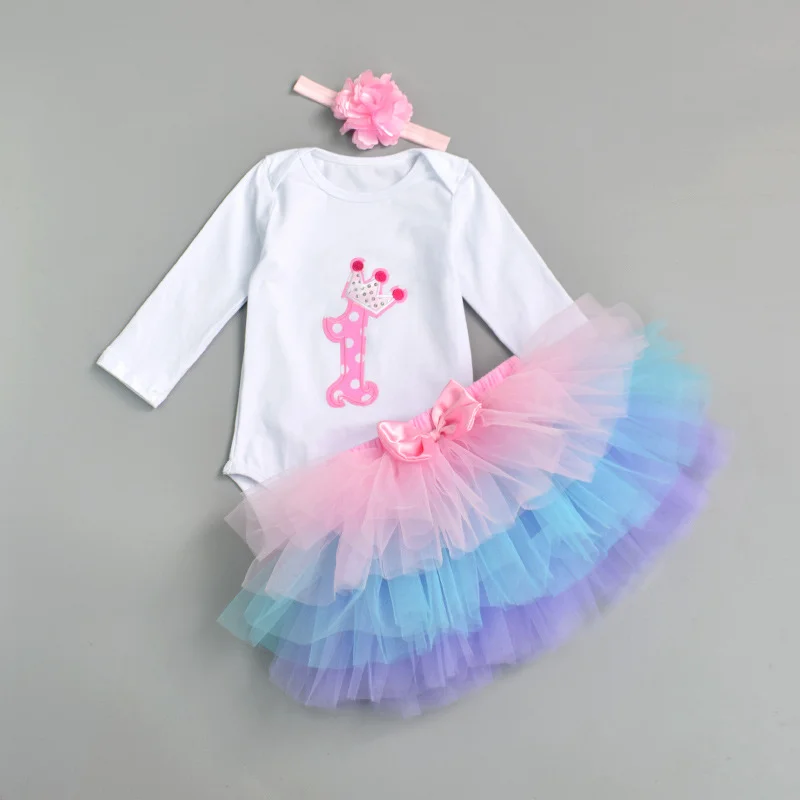 Одежда для новорожденных девочек, один год для празднования первого дня рождения, юбка-пачка для девочек, фатиновая одежда для малышей, костюм, наряд Детский