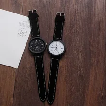 wristwatches fashionable mens womens leather band quartz analog couple watch teens Double scale watch 2019 jis flash light couple quartz watch with leather band