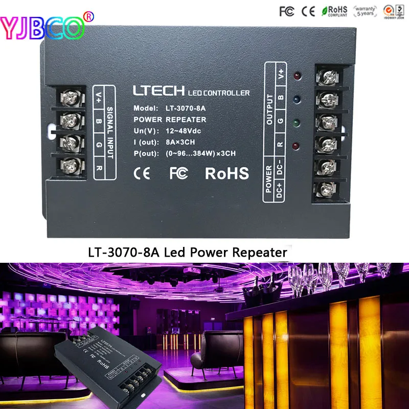

led controller DC12-48V input;8A*3CH output LT-3070-8A Led CV Power Repeater(amplifier) for single color/rgb led strip