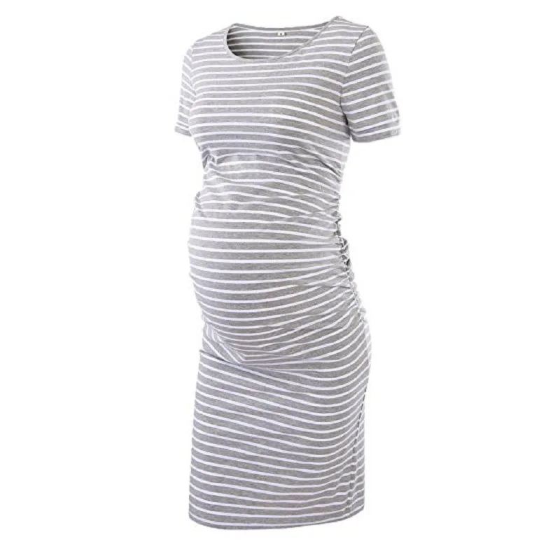 

Stripe Pregnancy Dresses Solid Color Short Sleeve Slim Dress Maternity Clothes For Pregnant Women Gravidas Vestidos Clothing